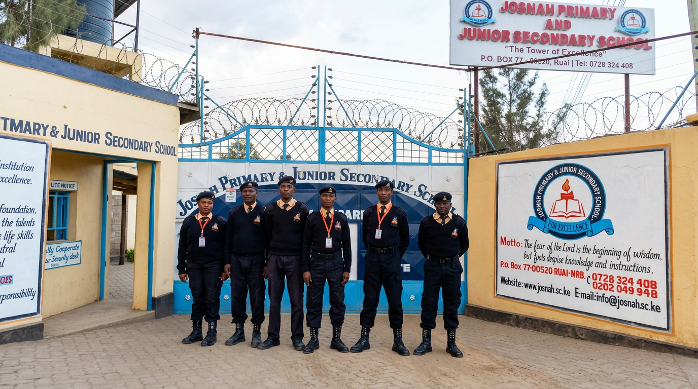 Divine Security Limited guards stationed at a school gate in Kenya
